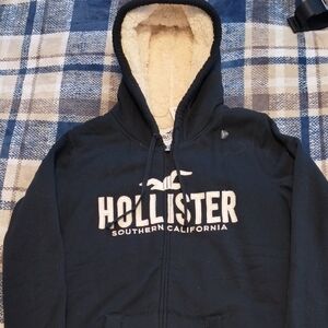 Hollister Black Hoodie with Cream Sherpa Lining
